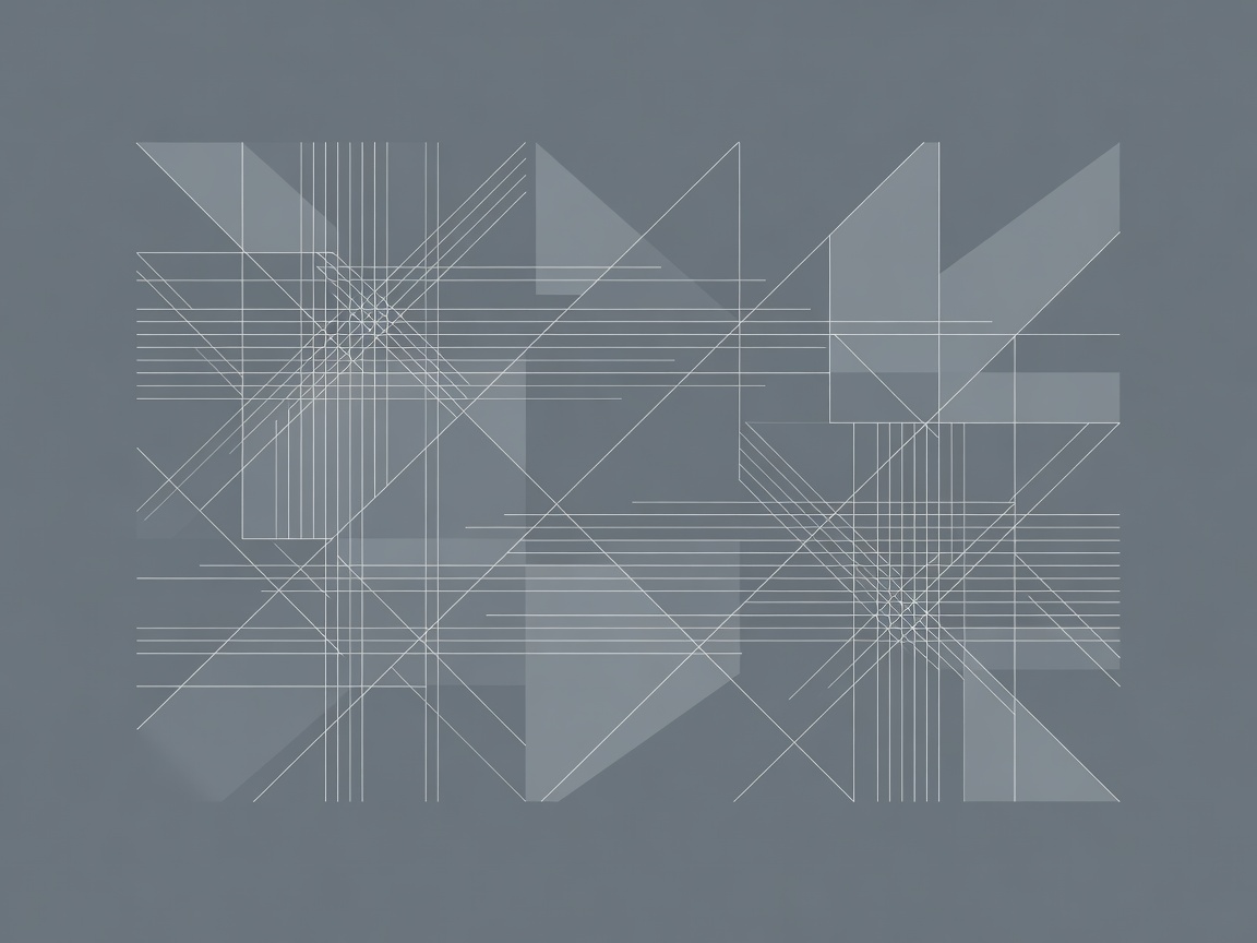 Set of minimalist abstract geometric shapes featuring fine intersecting white vector lines over a clean slate gray background canvas mapping a high contrast interface matrix